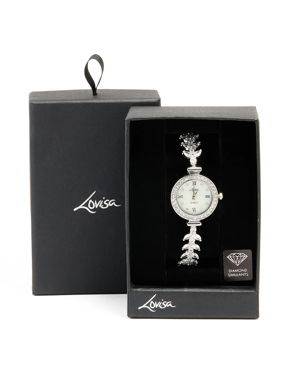 Silver Cubic Zirconia Round Face Toggle Watch - Image 3