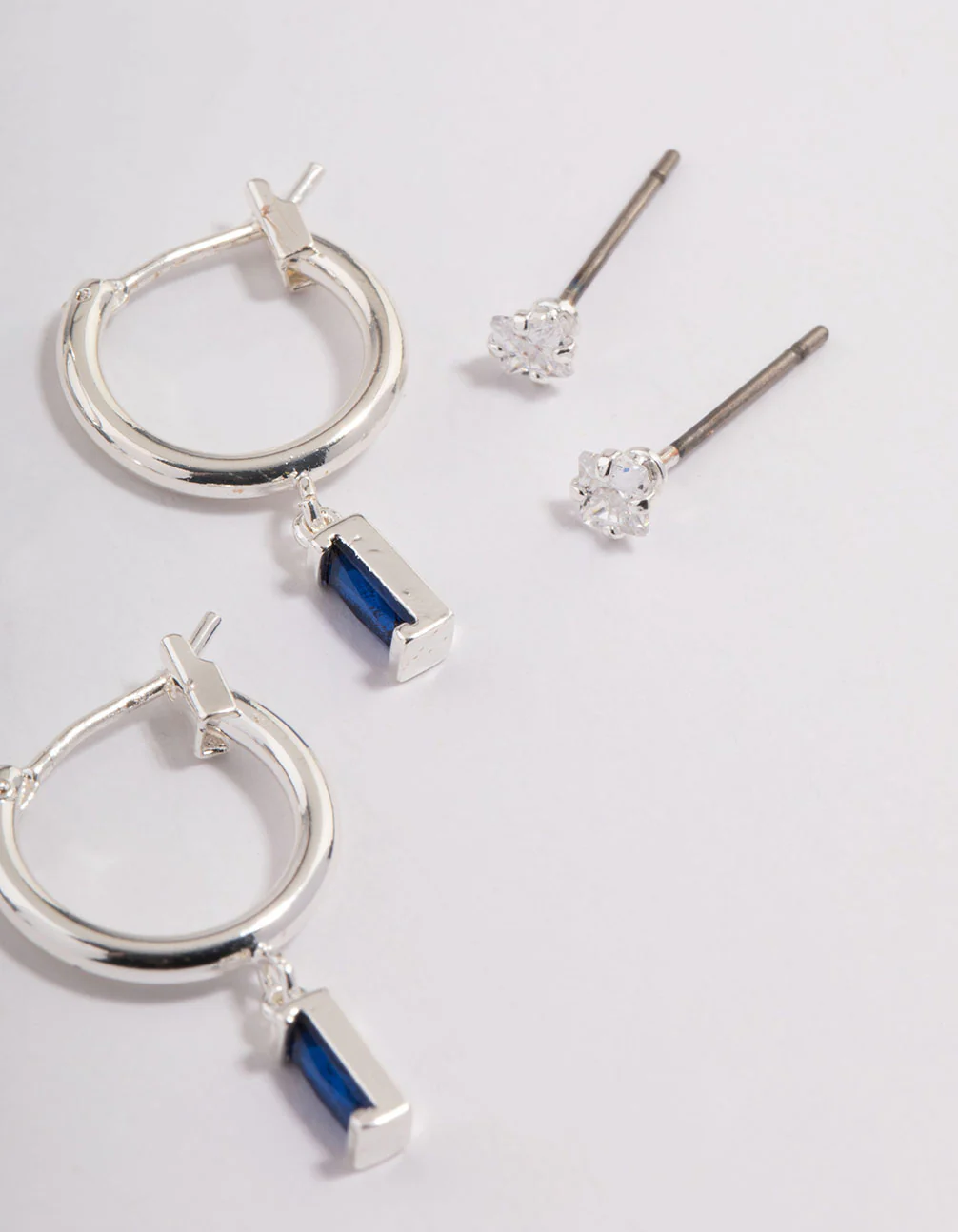 Silver Plated Cubic Zirconia Sapphire Huggie Earrings 6-Pack - Image 2