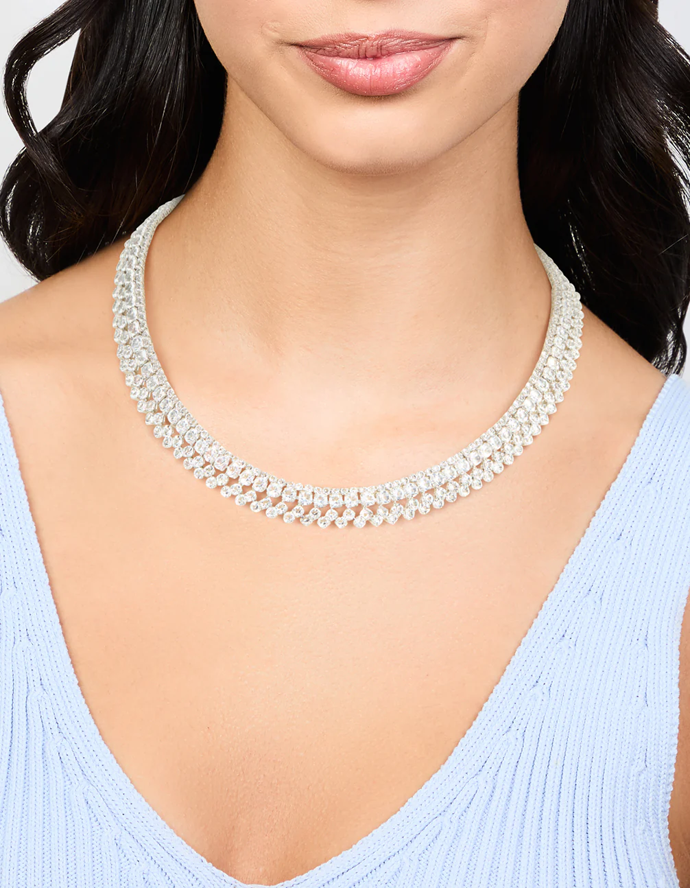Silver Cubic Zirconia Short Layered Necklace - Image 2