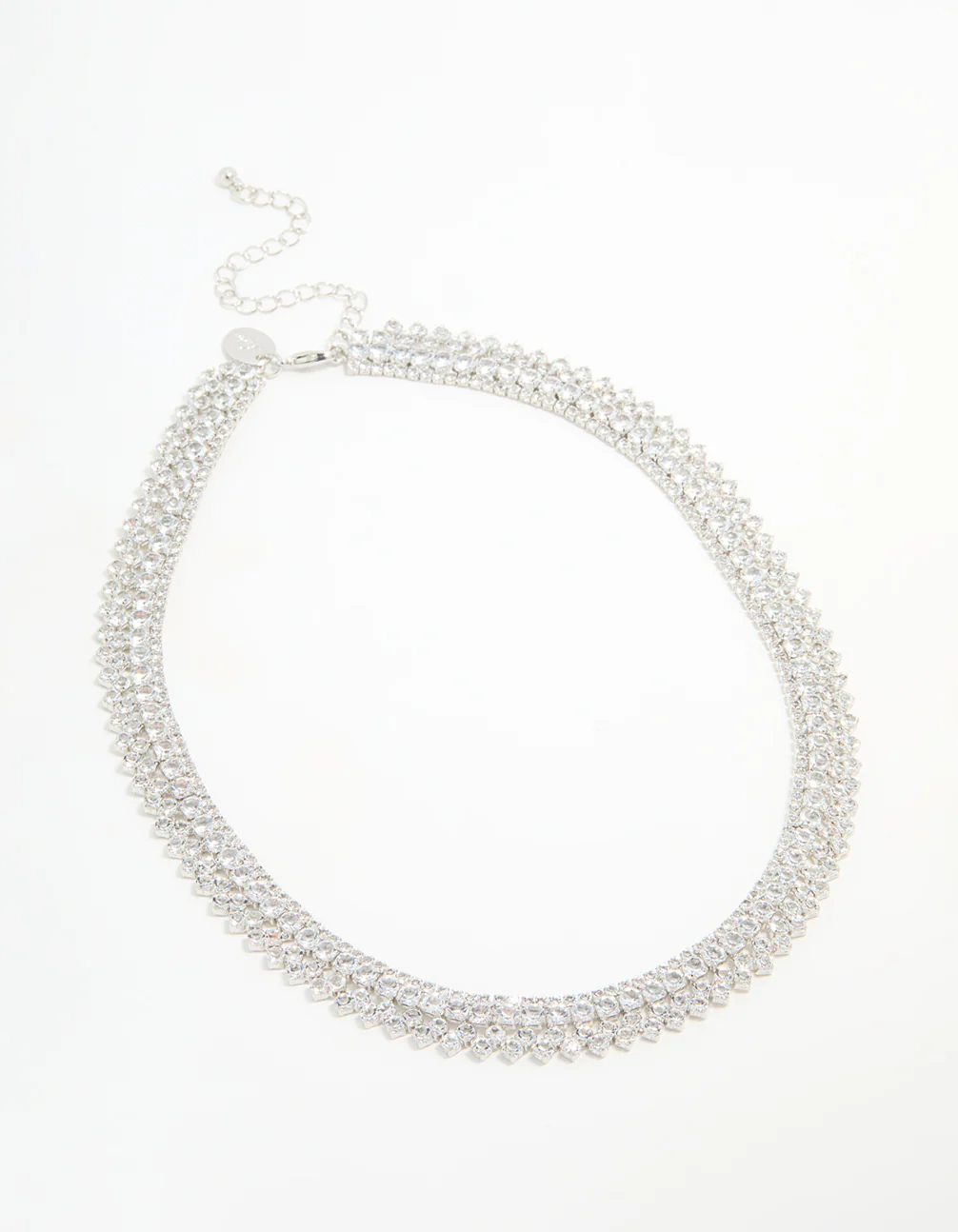 Silver Cubic Zirconia Short Layered Necklace - Image 4