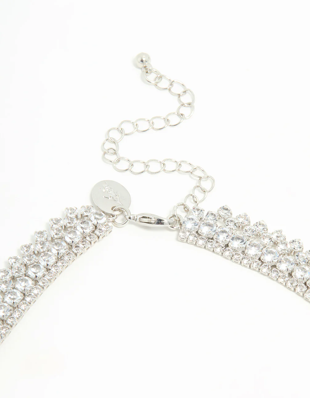 Silver Cubic Zirconia Short Layered Necklace - Image 5