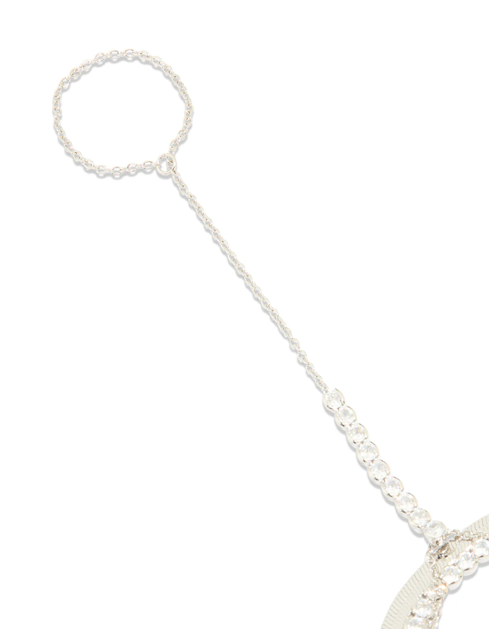Silver Cubic Zirconia Snake Chain Hand Chain - Image 2