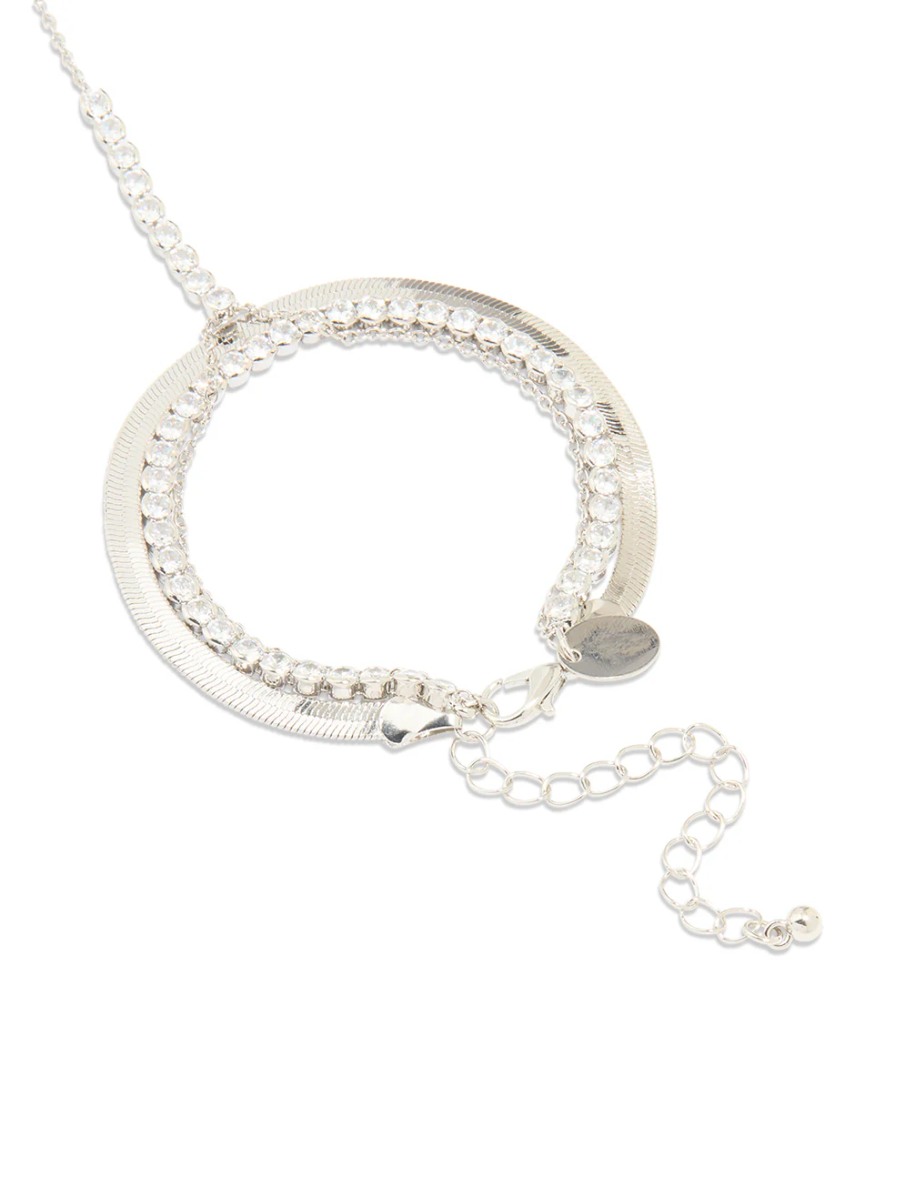 Silver Cubic Zirconia Snake Chain Hand Chain - Image 3