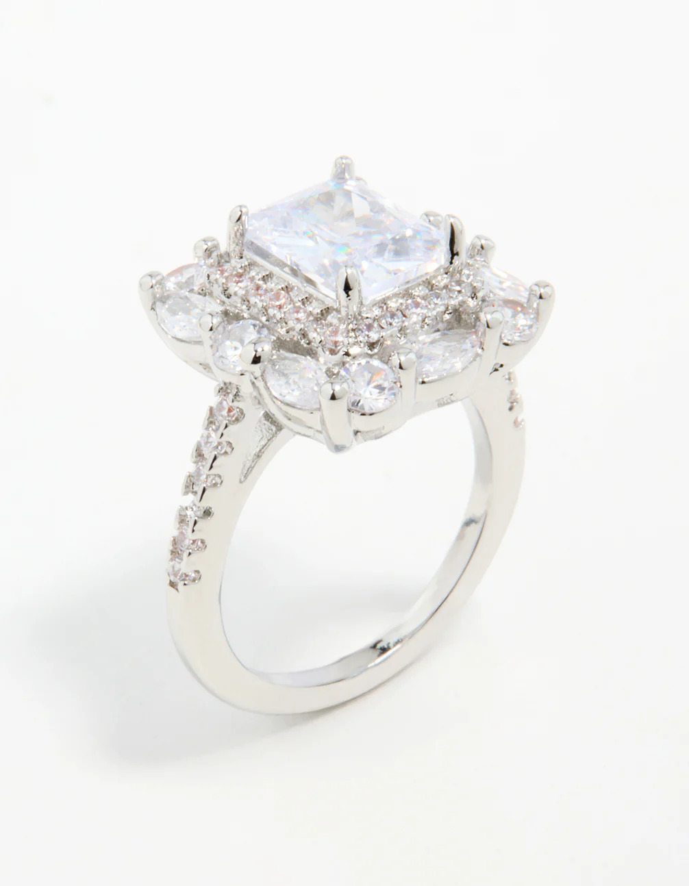 Silver Cubic Zirconia Square Ring - Image 2