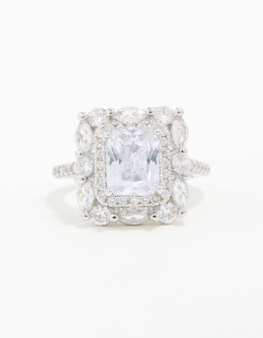 Silver Cubic Zirconia Square Ring - Image 3