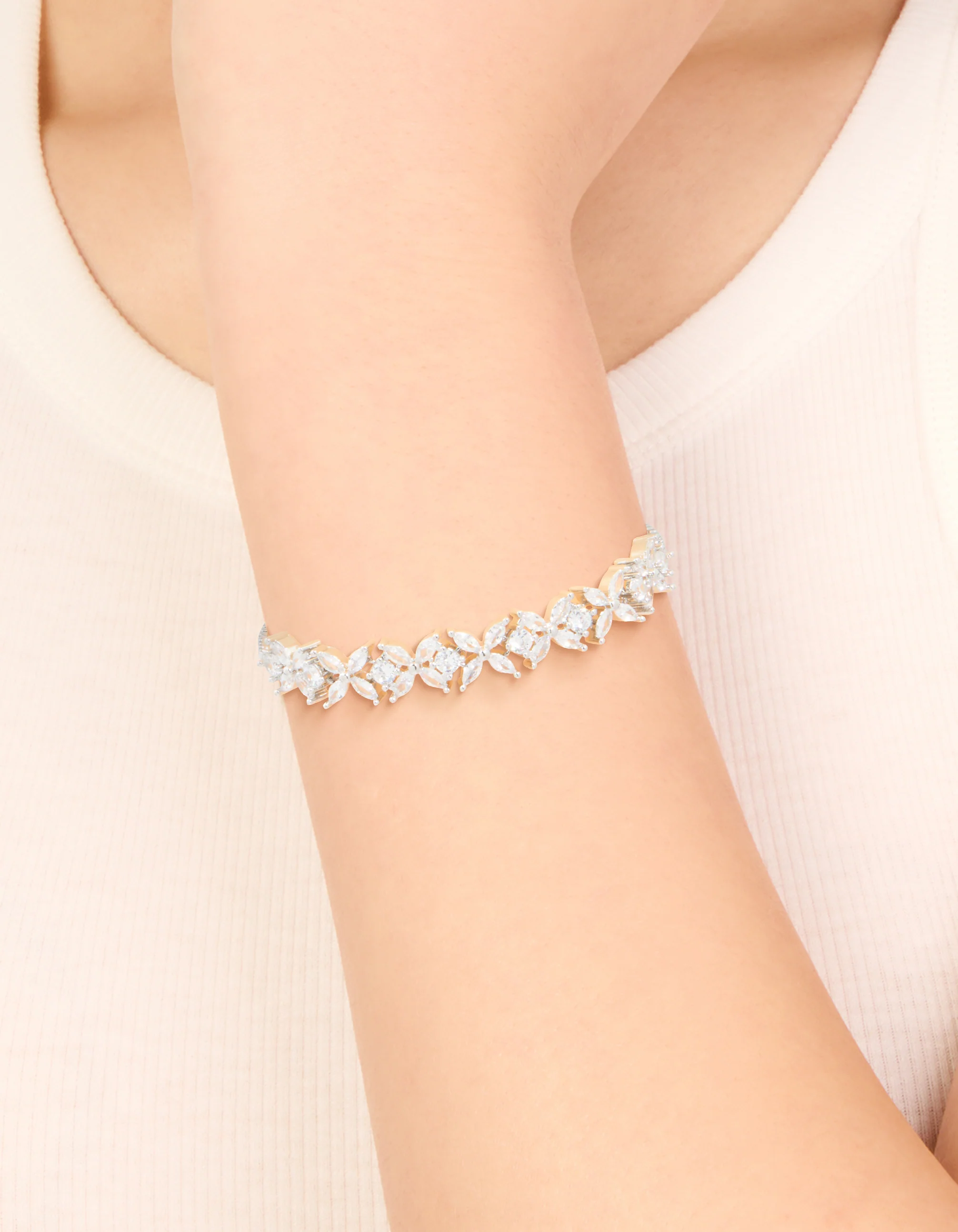 Silver Cubic Zirconia Statement Flower Toggle Bracelet - Image 2