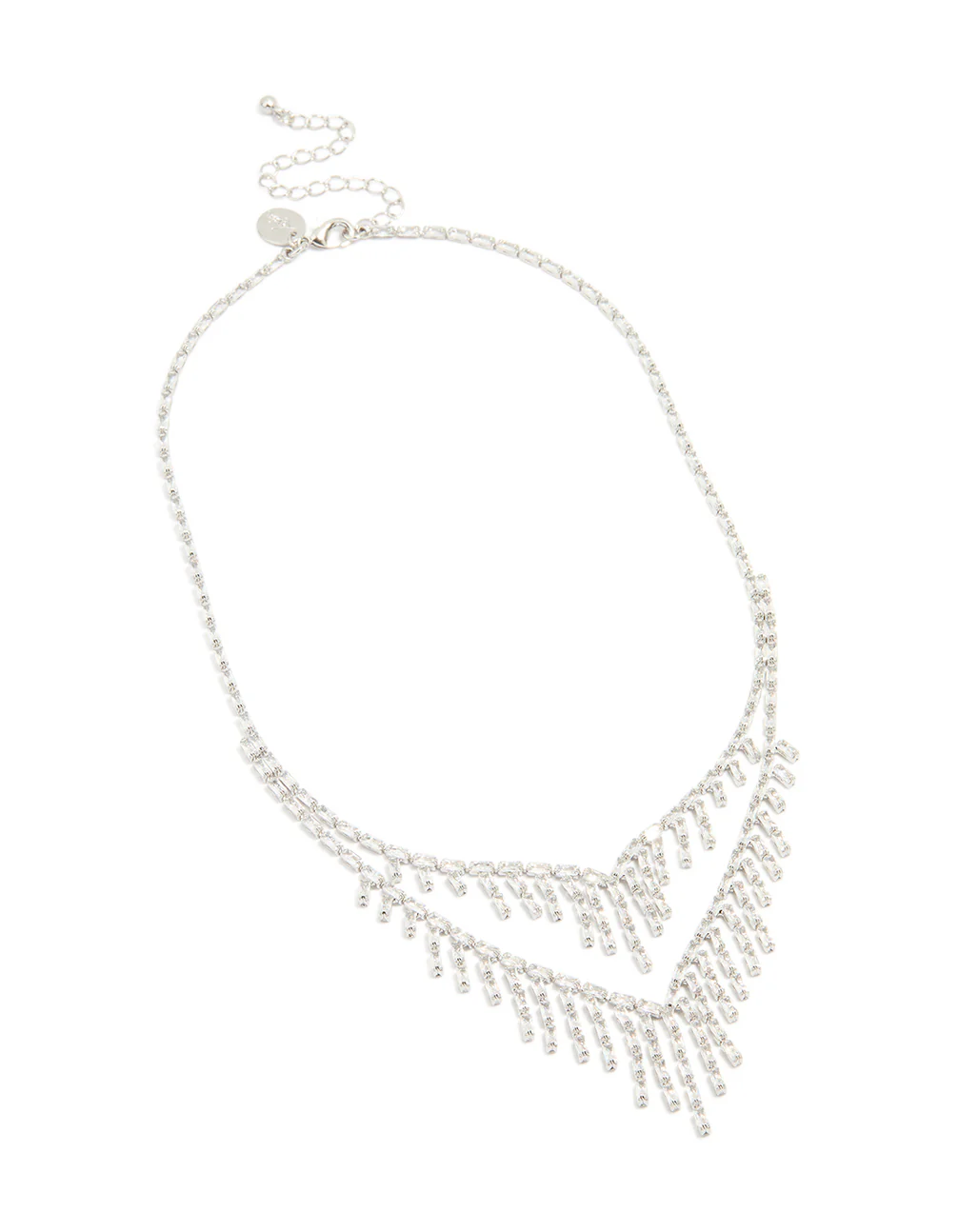 Silver Cubic Zirconia Statement Layered Chain Necklace - Image 2