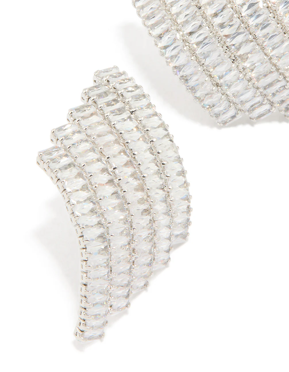 Silver Cubic Zirconia Statement Stud Earrings - Image 2