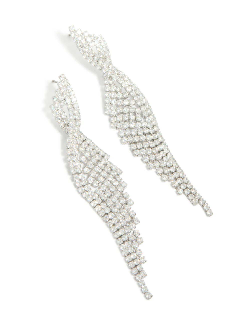 Silver Cubic Zirconia Statement Wing Drop Earrings - Image 2