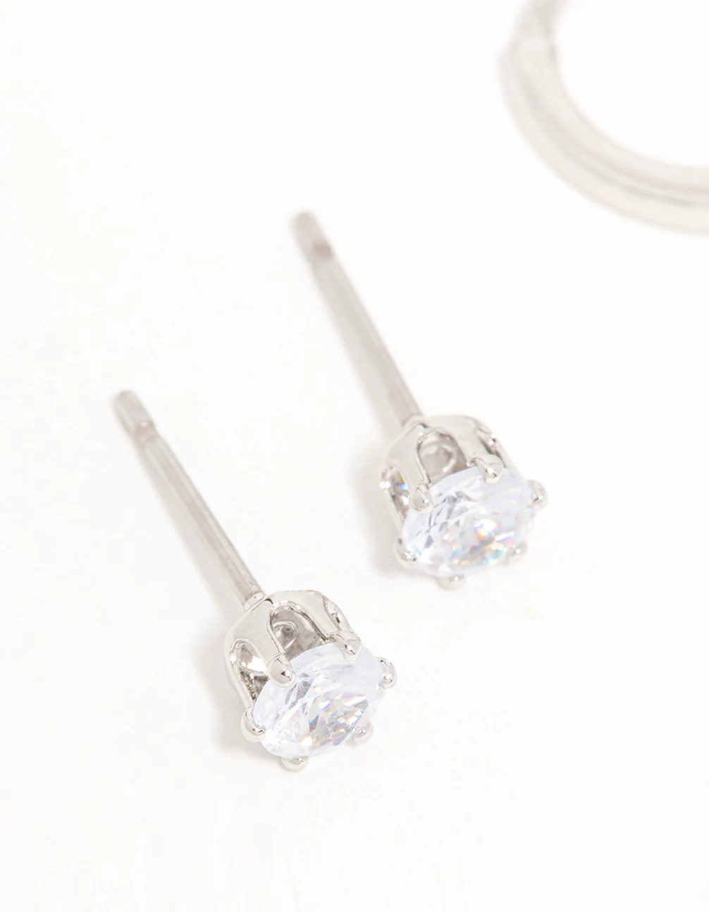 Silver Cubic Zirconia Stud & Huggie Earrings 3-Pack - Image 2