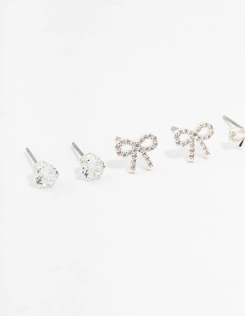 Silver Cubic Zirconia Sweet Bow Stud Earrings 3-Pack - Image 2