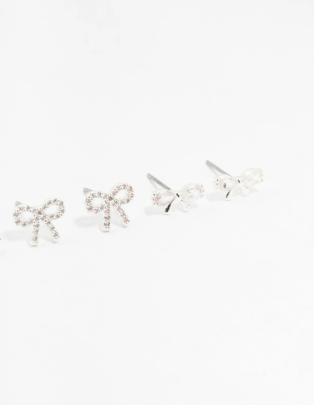 Silver Cubic Zirconia Sweet Bow Stud Earrings 3-Pack - Image 3