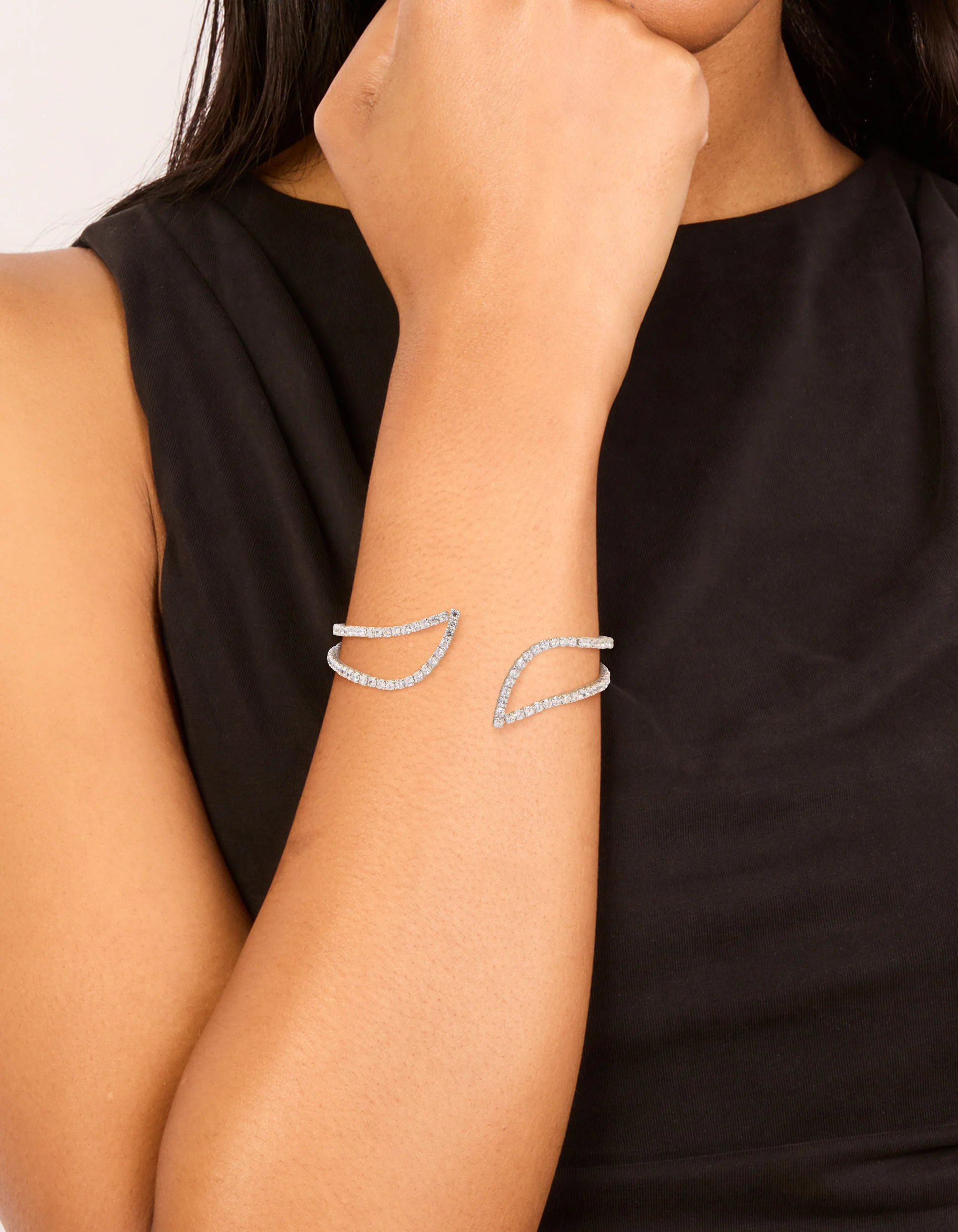Silver Cubic Zirconia Swivel Wrist Cuff - Image 2