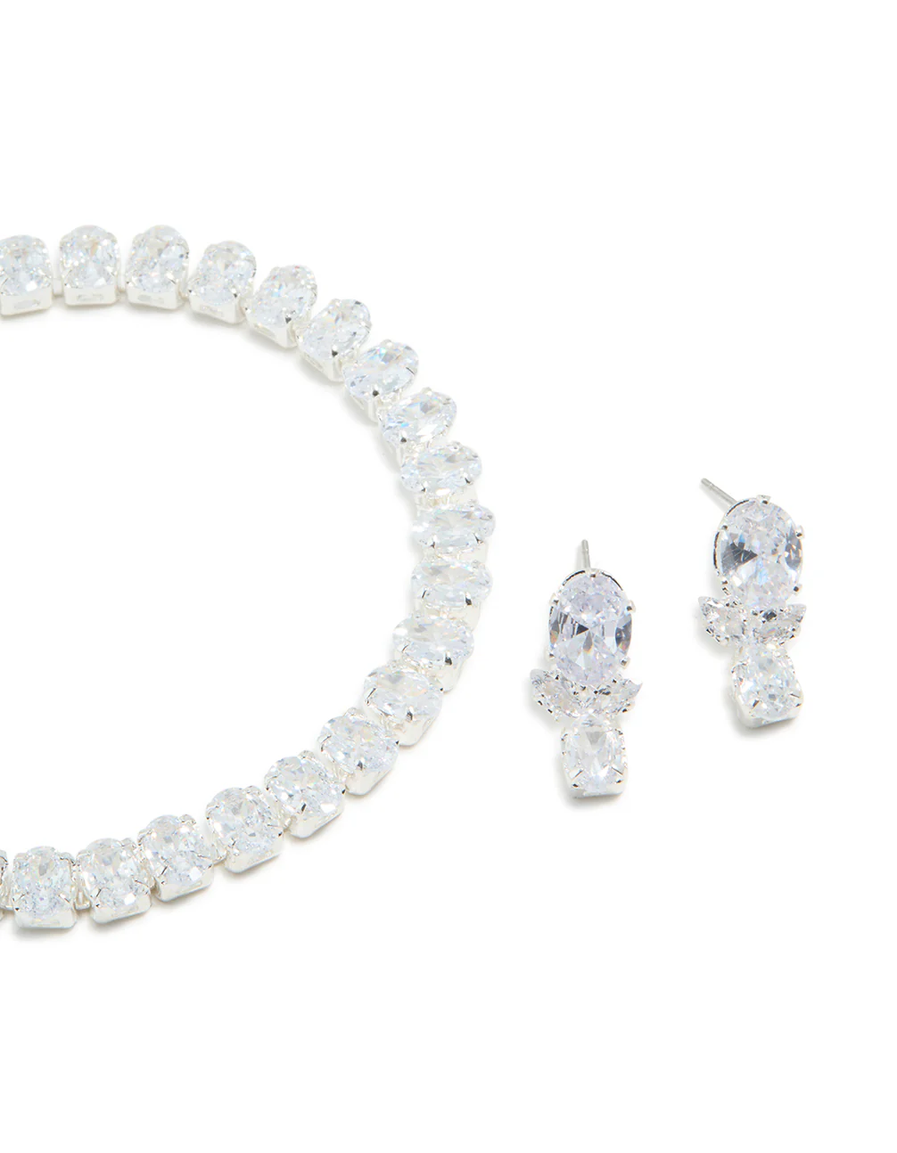 Silver Cubic Zirconia Tennis Bracelet & Teardrop Earrings Set - Image 2