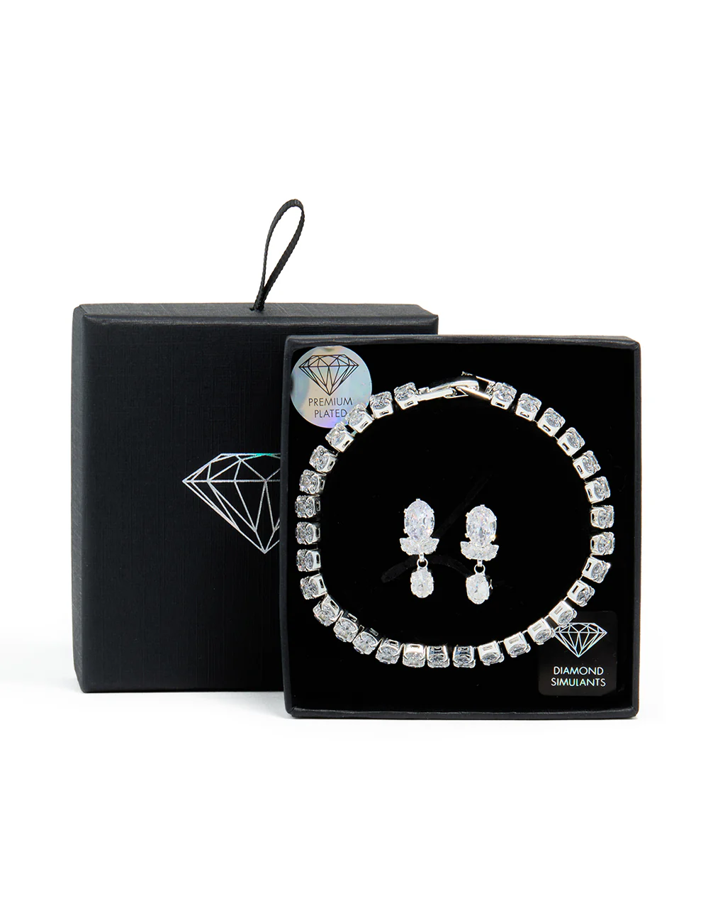 Silver Cubic Zirconia Tennis Bracelet & Teardrop Earrings Set - Image 3