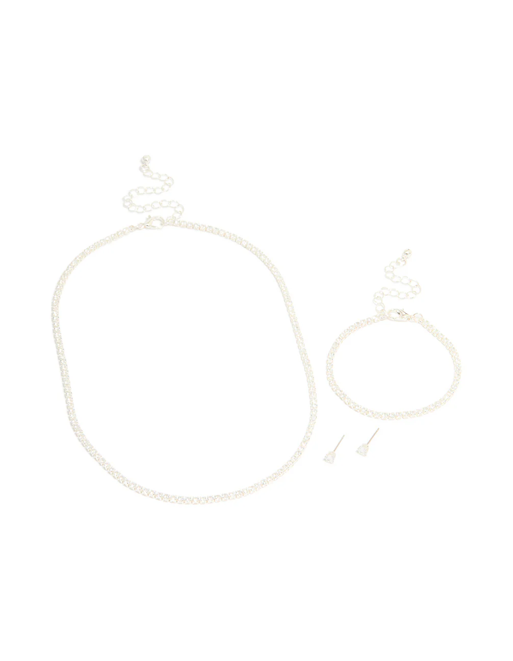 Silver Cubic Zirconia Tennis Necklace, Bracelet & Earrings Set - Image 2