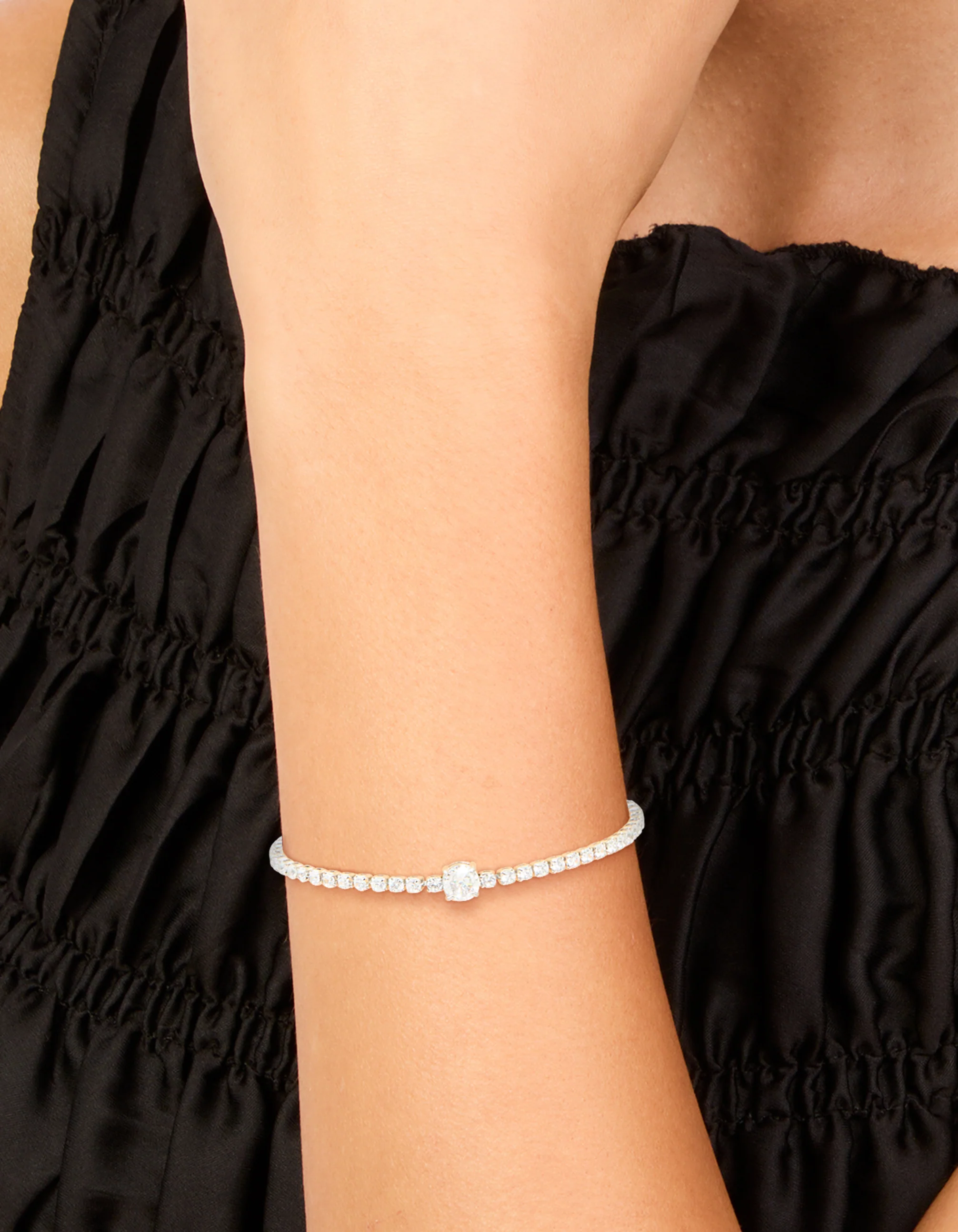 Silver Cubic Zirconia Tennis Toggle Bracelet - Image 2