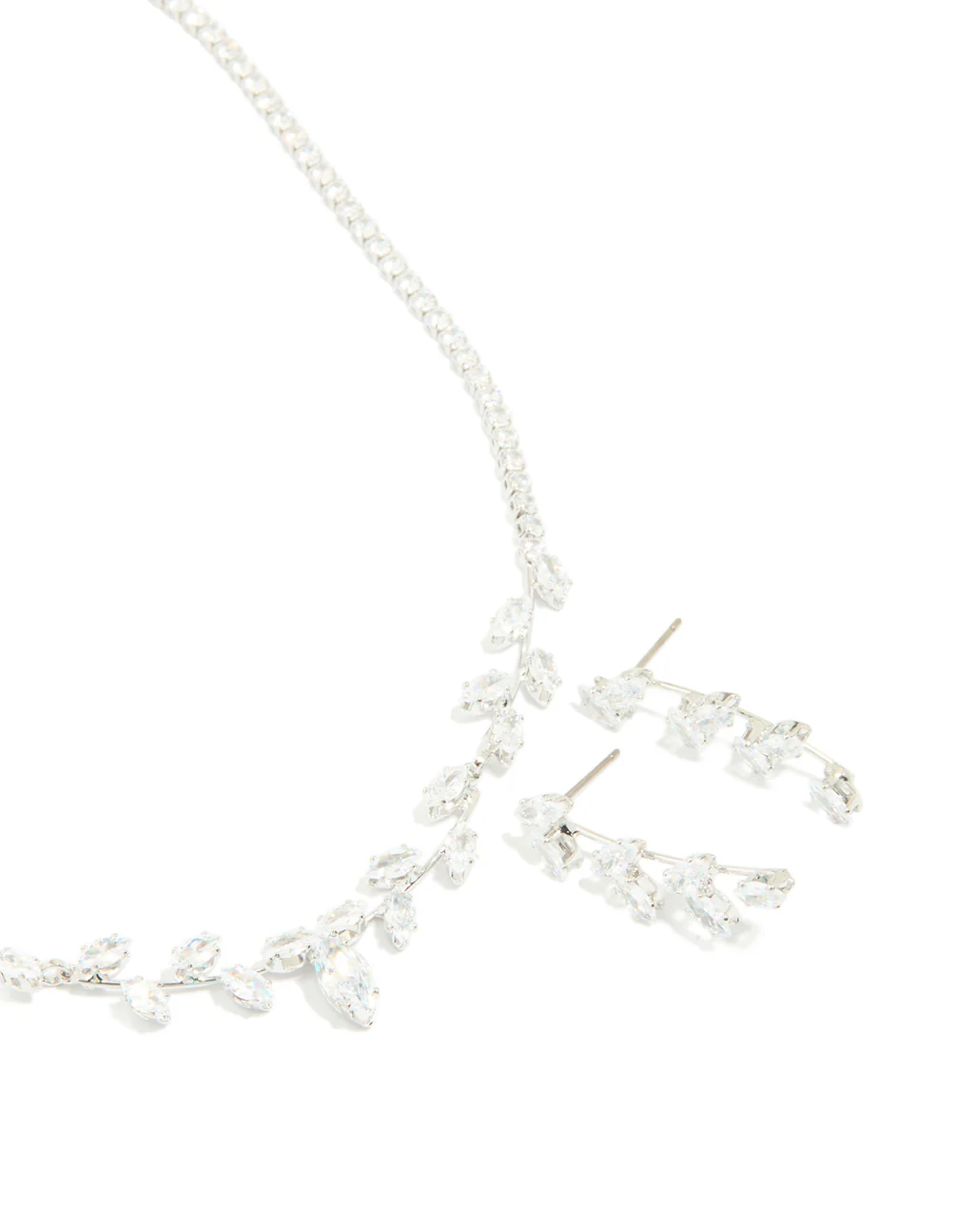 Silver Cubic Zirconia Vine Necklace & Earrings Set