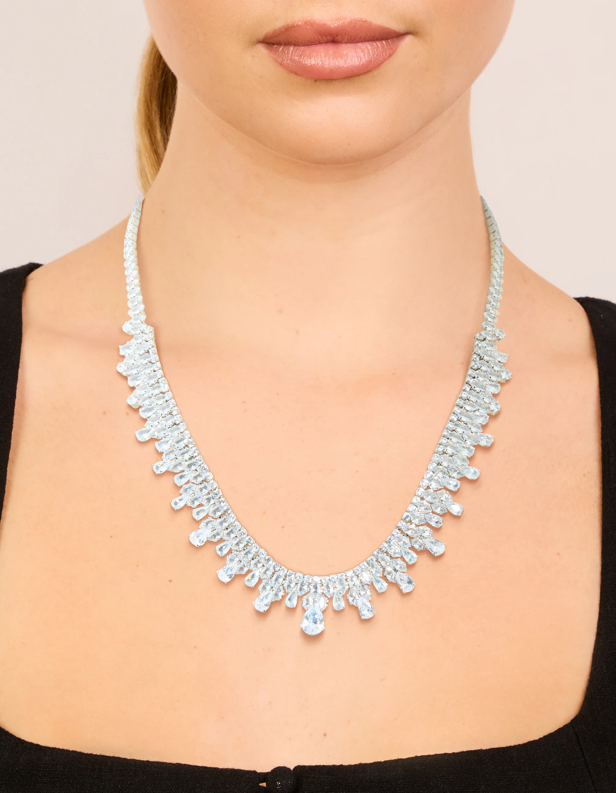 Silver Cubic Zirconia Vintage Multi Pear Drops Necklace - Image 2