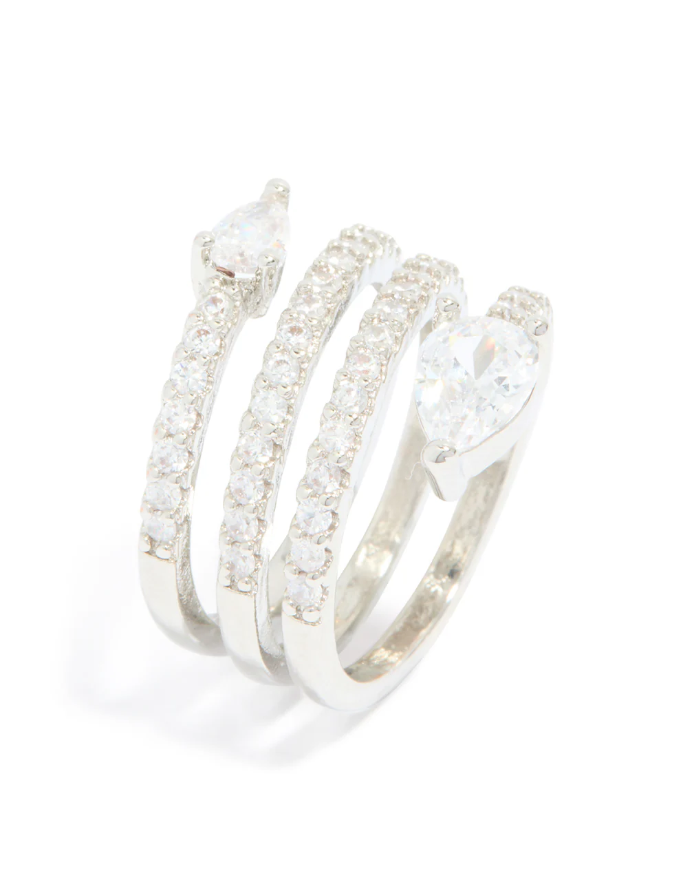 Silver Cubic Zirconia Wrapped Around Arrow Layered Ring - Image 4