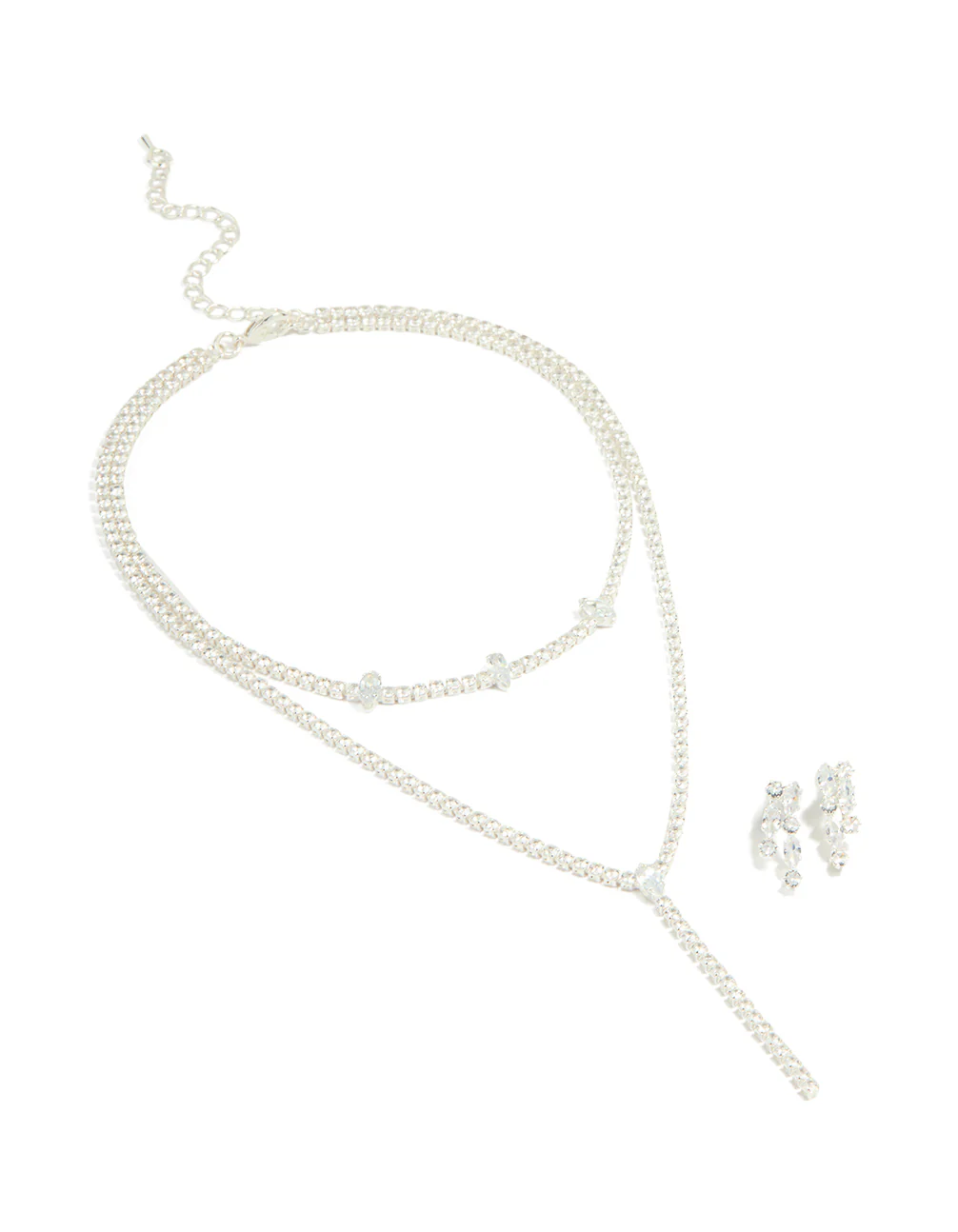 Silver Cubic Zirconia Y-Necklace & Drop Earrings Set - Image 2