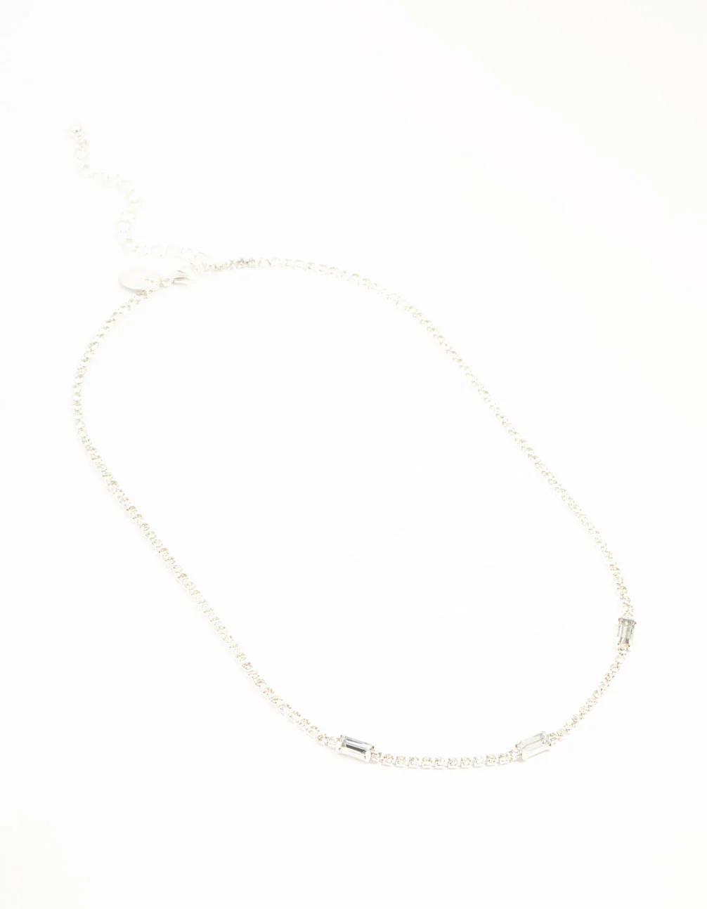 Silver Cupchain Baguette Cut Diamante Station Necklace - Image 2