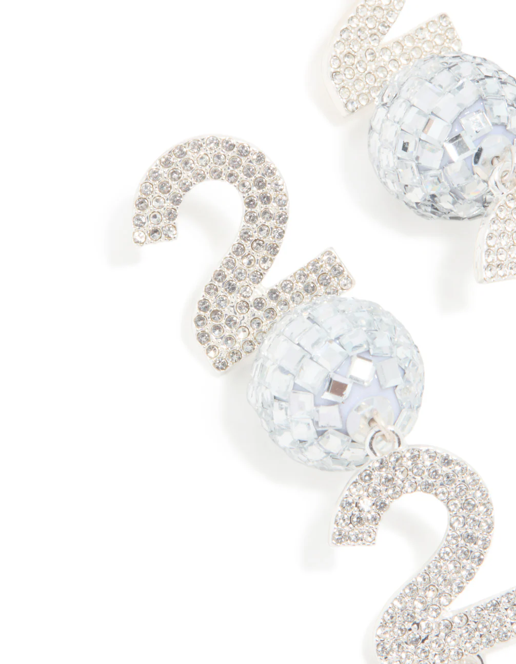 Silver Diamante 2026 Disco Ball Drop Earrings - Image 2