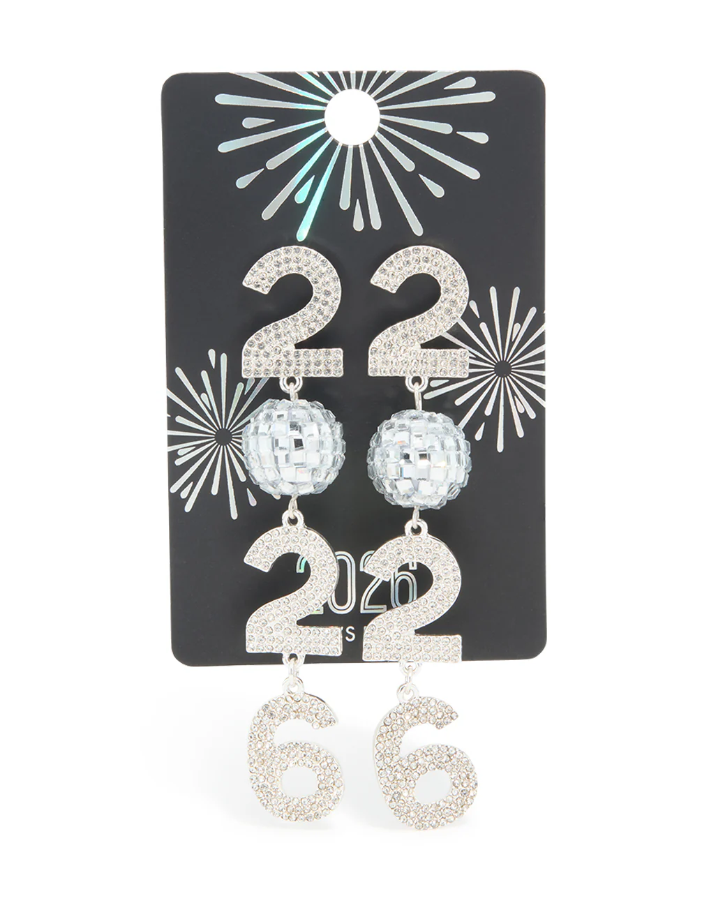 Silver Diamante 2026 Disco Ball Drop Earrings - Image 3