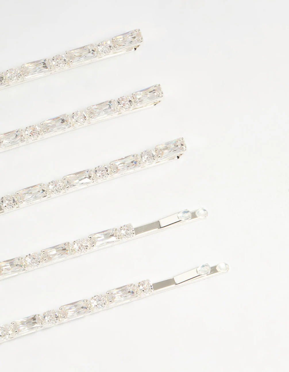 Silver Diamante Baguette & Round Hair Slides 5-Pack - Image 3