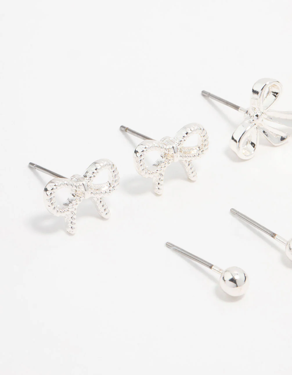 Silver Diamante & Bow Stud Earrings 8-Pack - Image 2