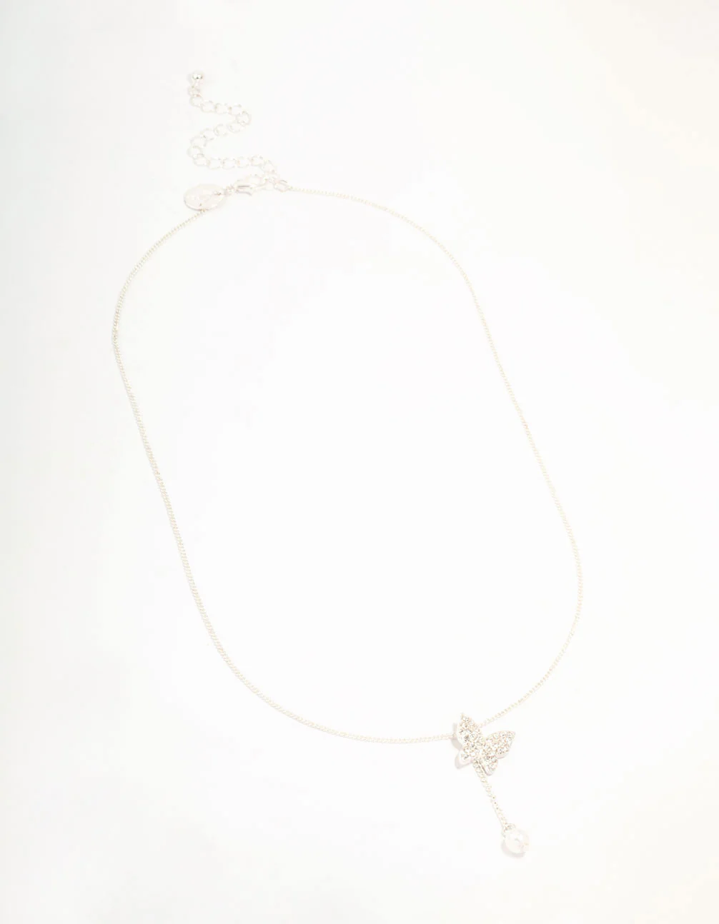Silver Diamante Butterfly & Pearl Y-Necklace - Image 2