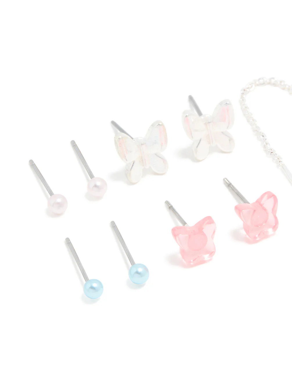 Silver Diamante & Butterfly Stud aEarrings 8-Pack - Image 2