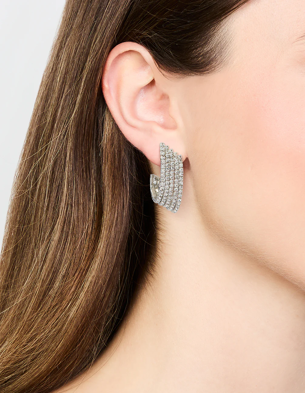 Silver Diamante Cascading Cupchain Hoop Earrings - Image 2