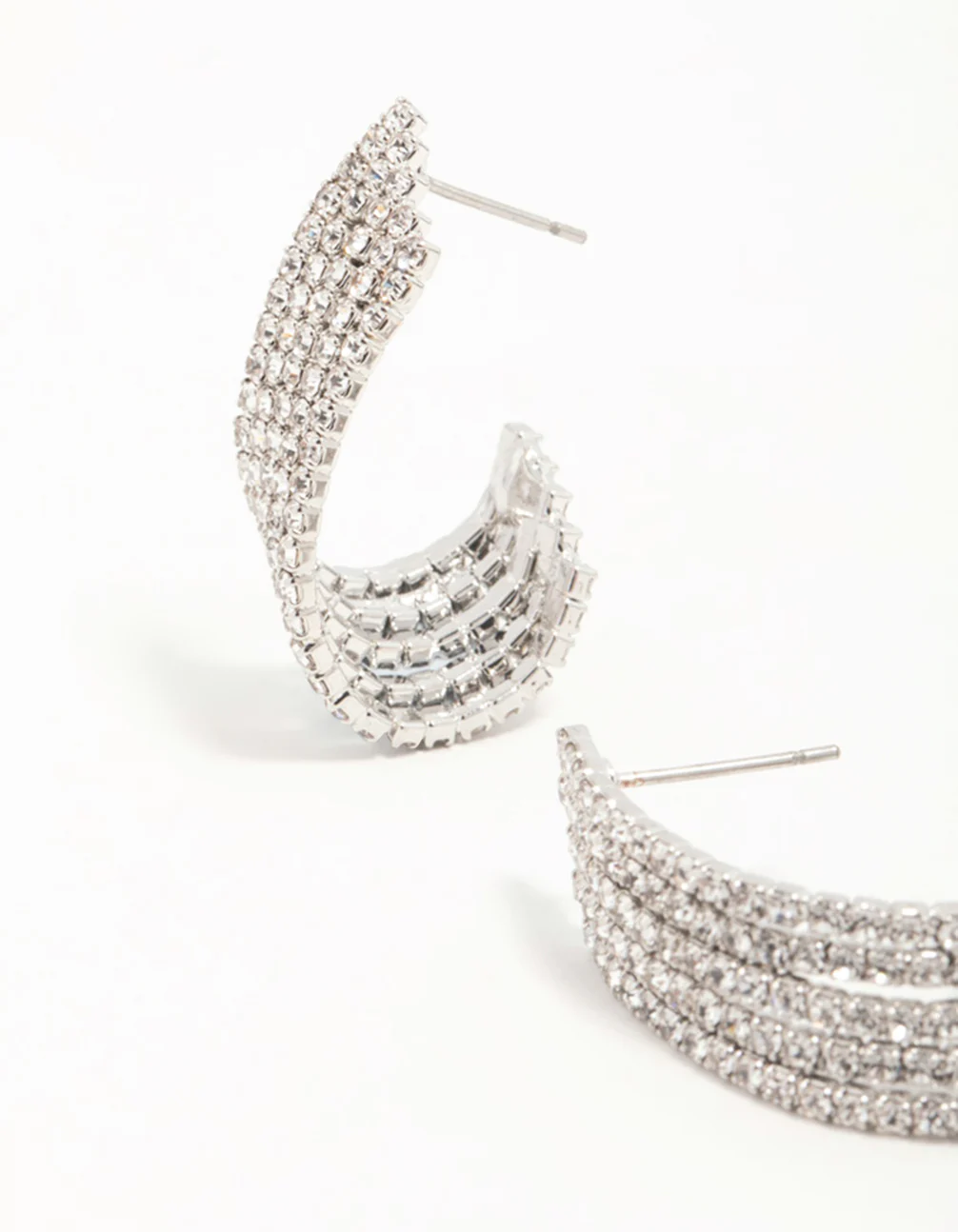 Silver Diamante Cascading Cupchain Hoop Earrings - Image 4