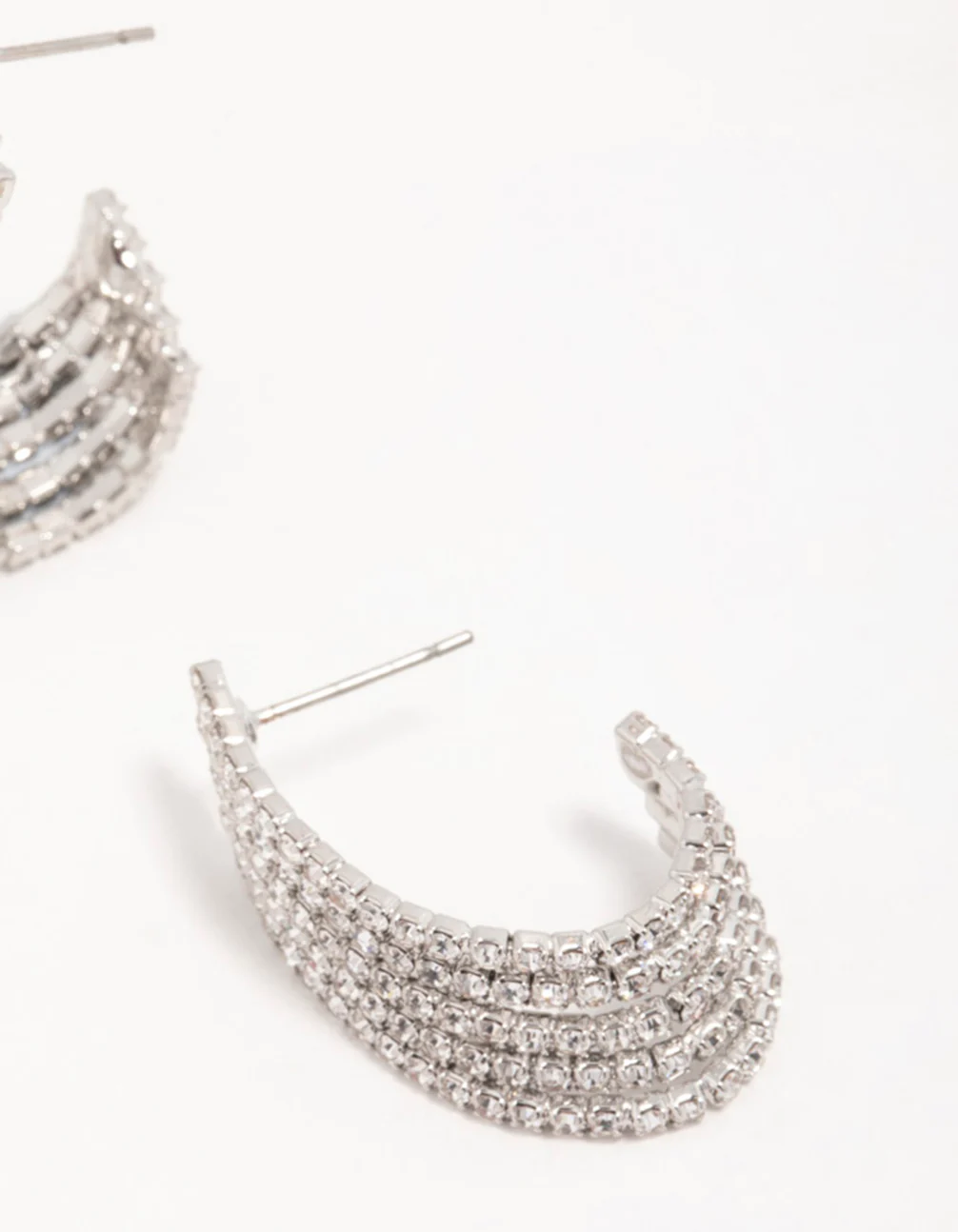Silver Diamante Cascading Cupchain Hoop Earrings - Image 5