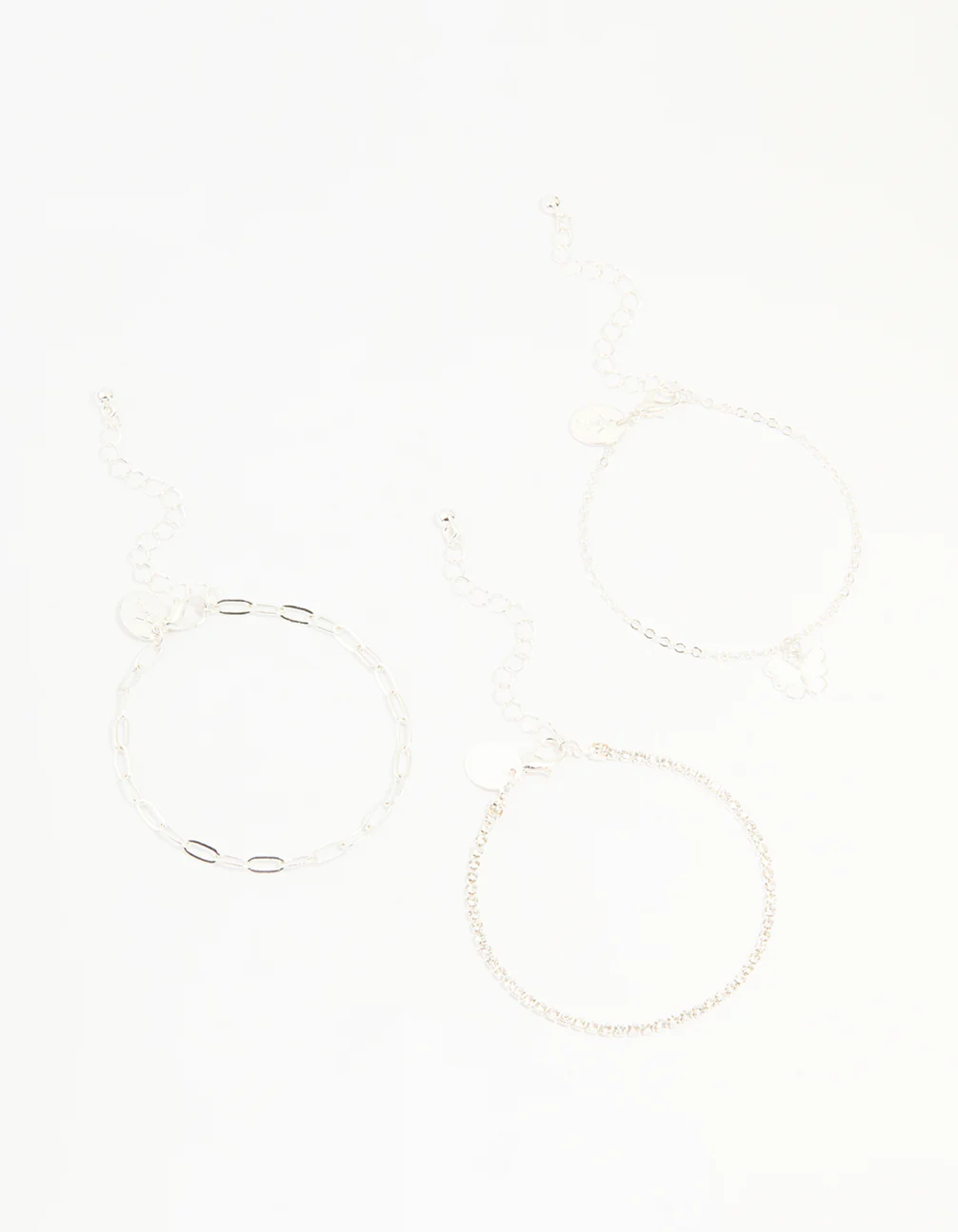 Silver Diamante Chain & Butterfly Bracelets 3-Pack