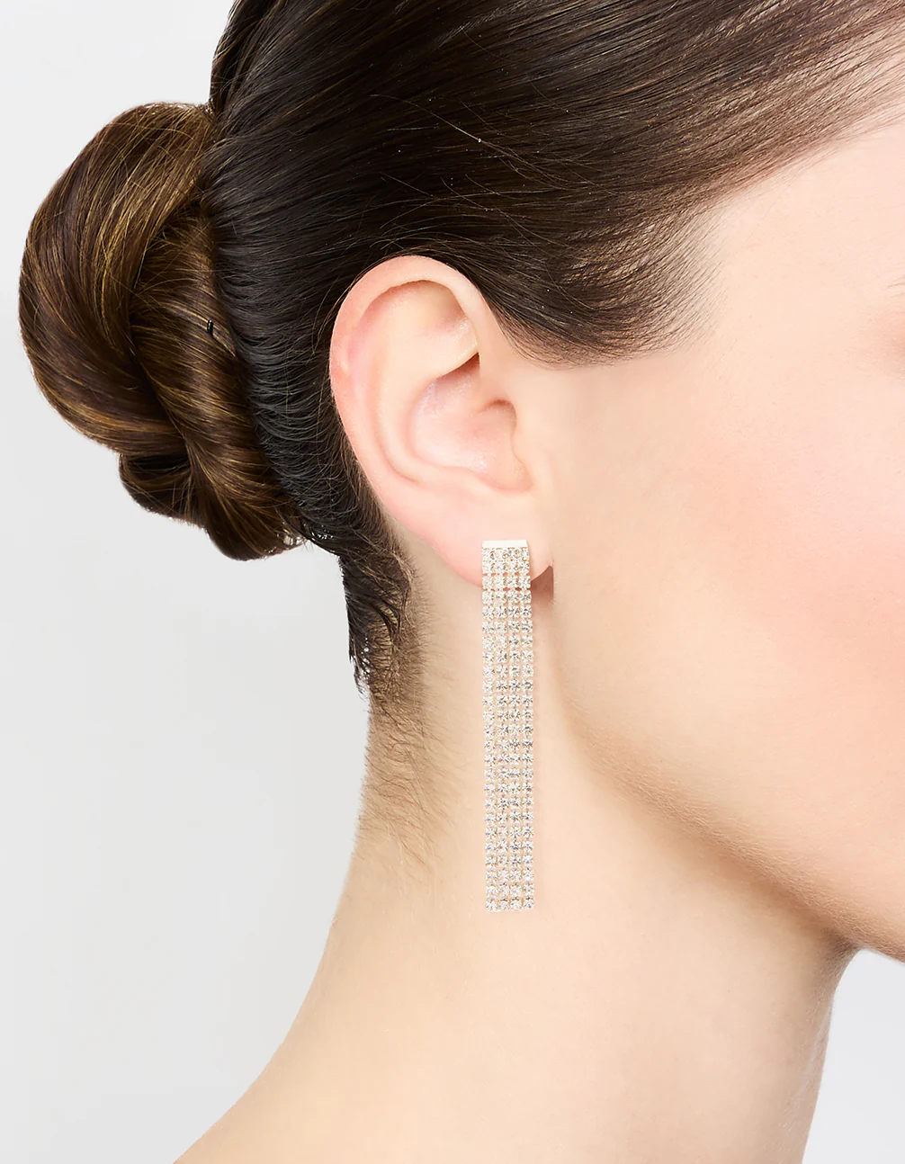 Silver Diamante Chain Tassel Drop Earrings - Image 2