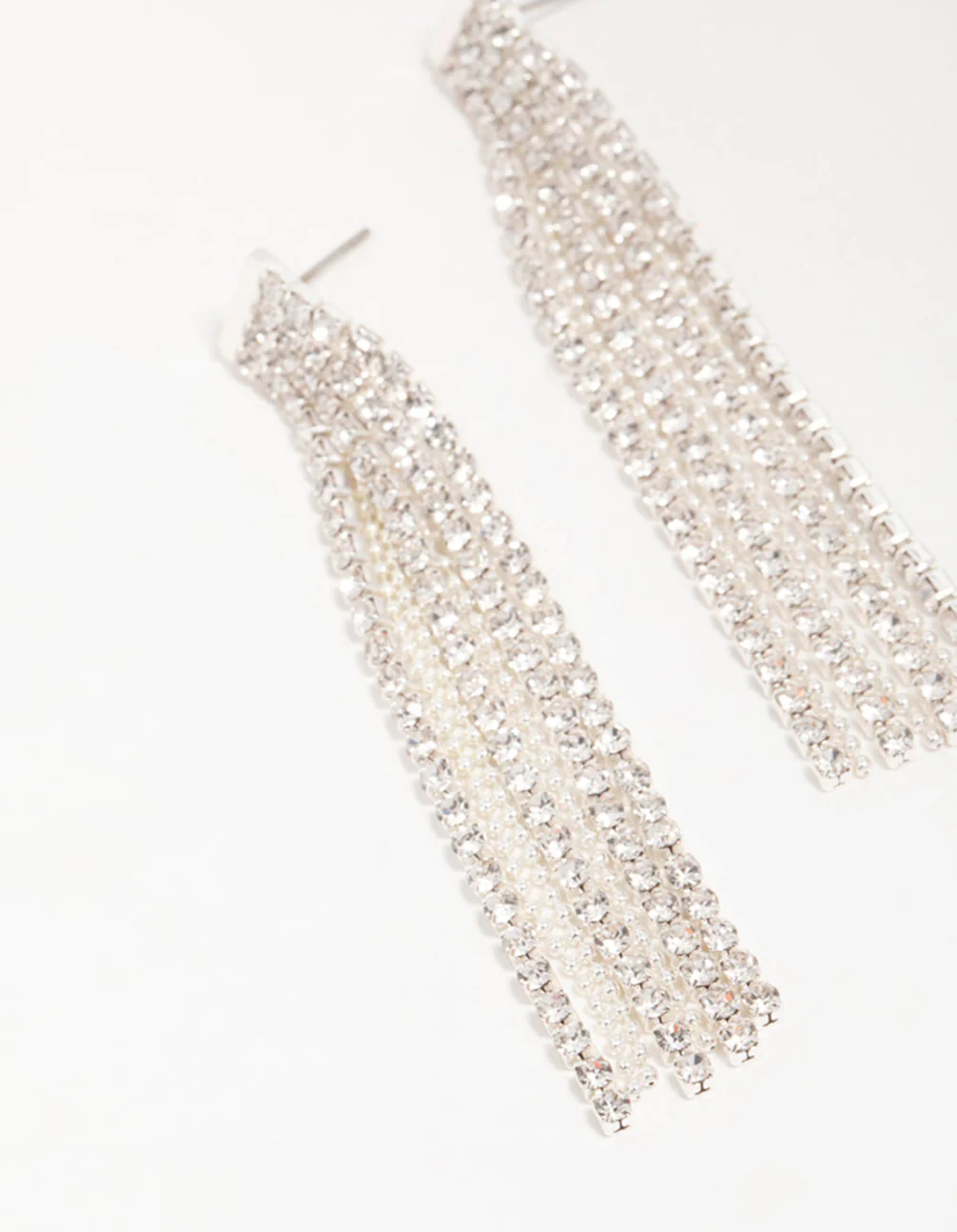 Silver Diamante Chain Tassel Drop Earrings - Image 4