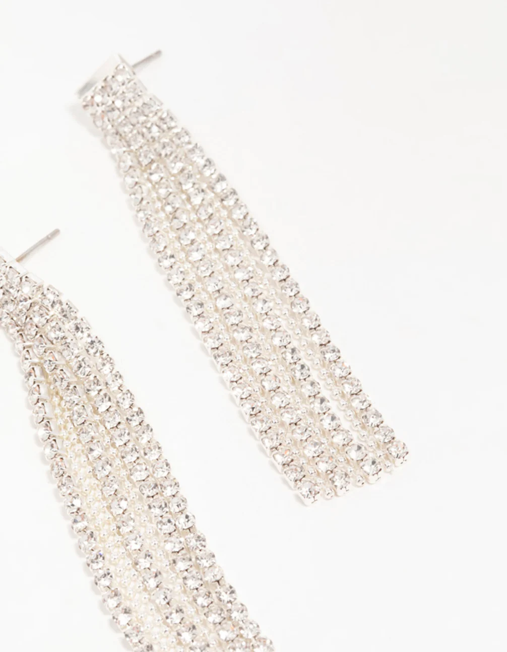 Silver Diamante Chain Tassel Drop Earrings - Image 5