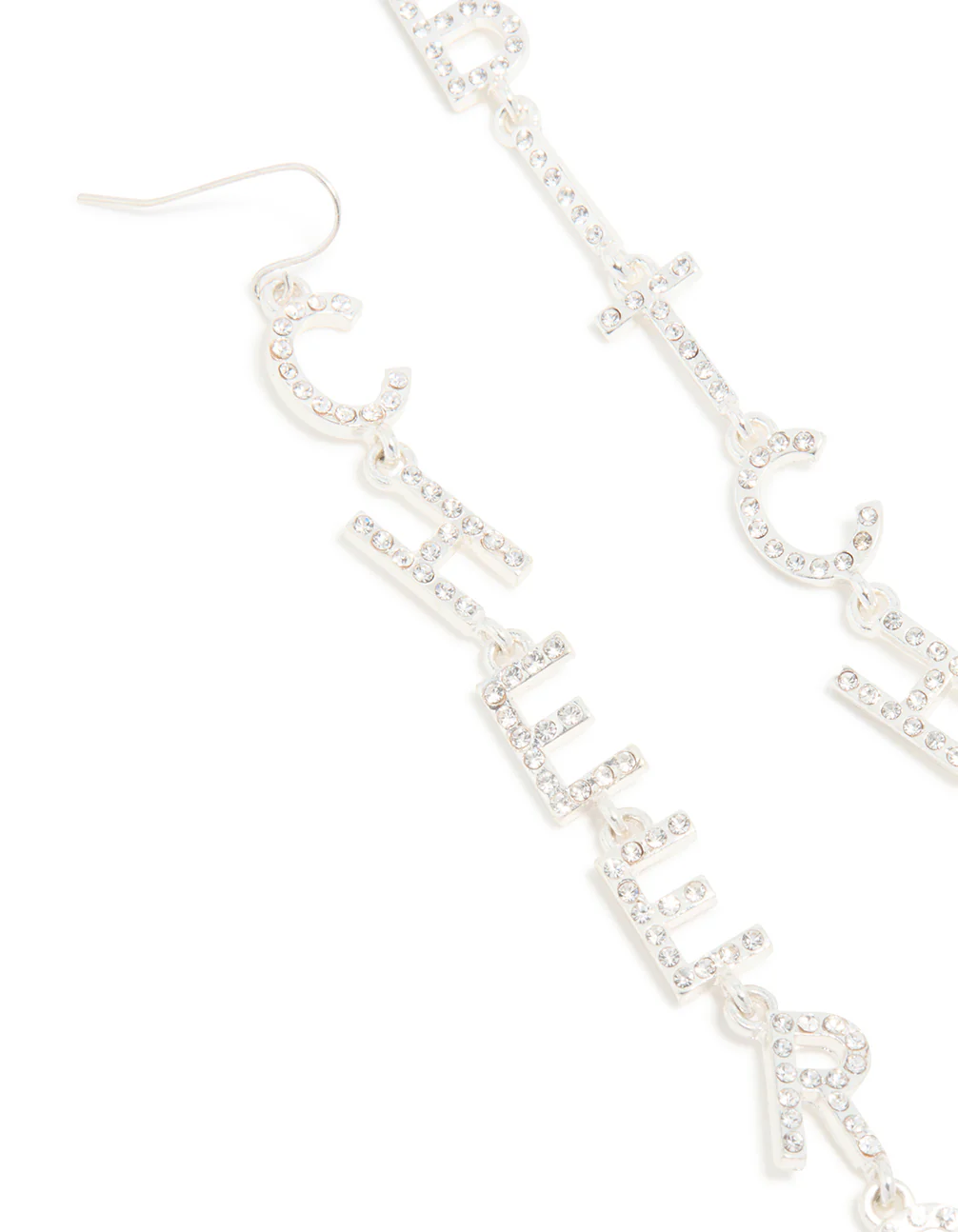 Silver Diamante Cheers B*tches Drop Earrings - Image 2