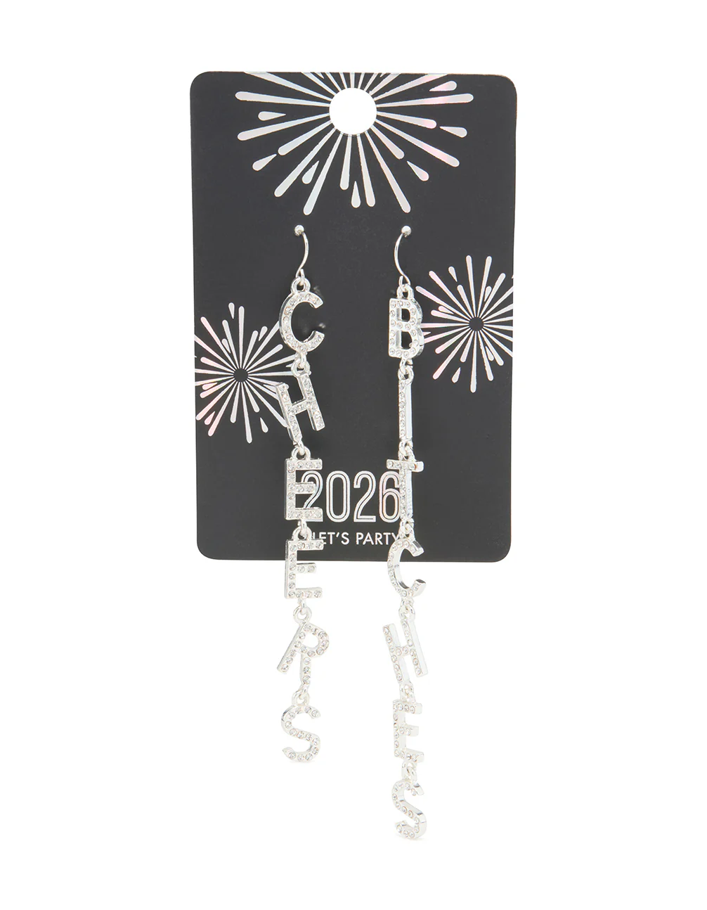 Silver Diamante Cheers B*tches Drop Earrings - Image 3