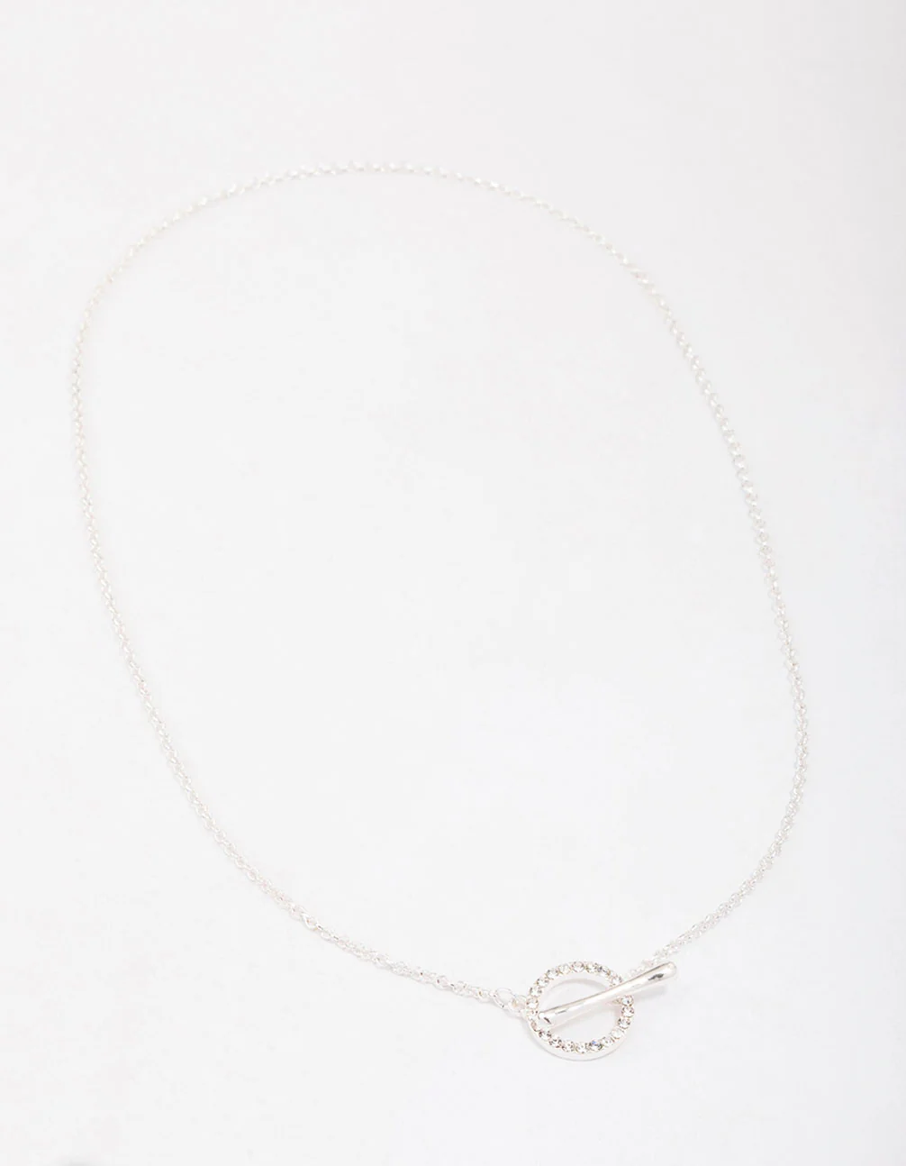 Silver Diamante Circle Bar Link Necklace - Image 2