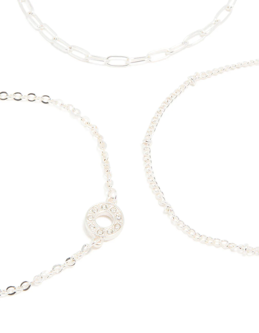 Silver Diamante Circle & Chain Bracelets 3-Pack - Image 2