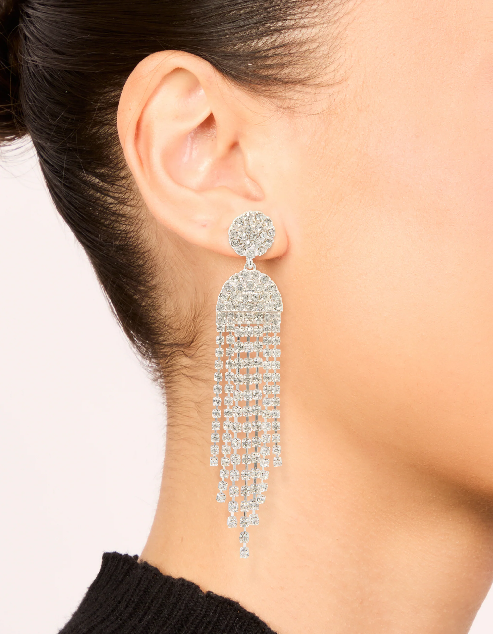 Silver Diamante Circle Cupchain Drop Earrings - Image 2