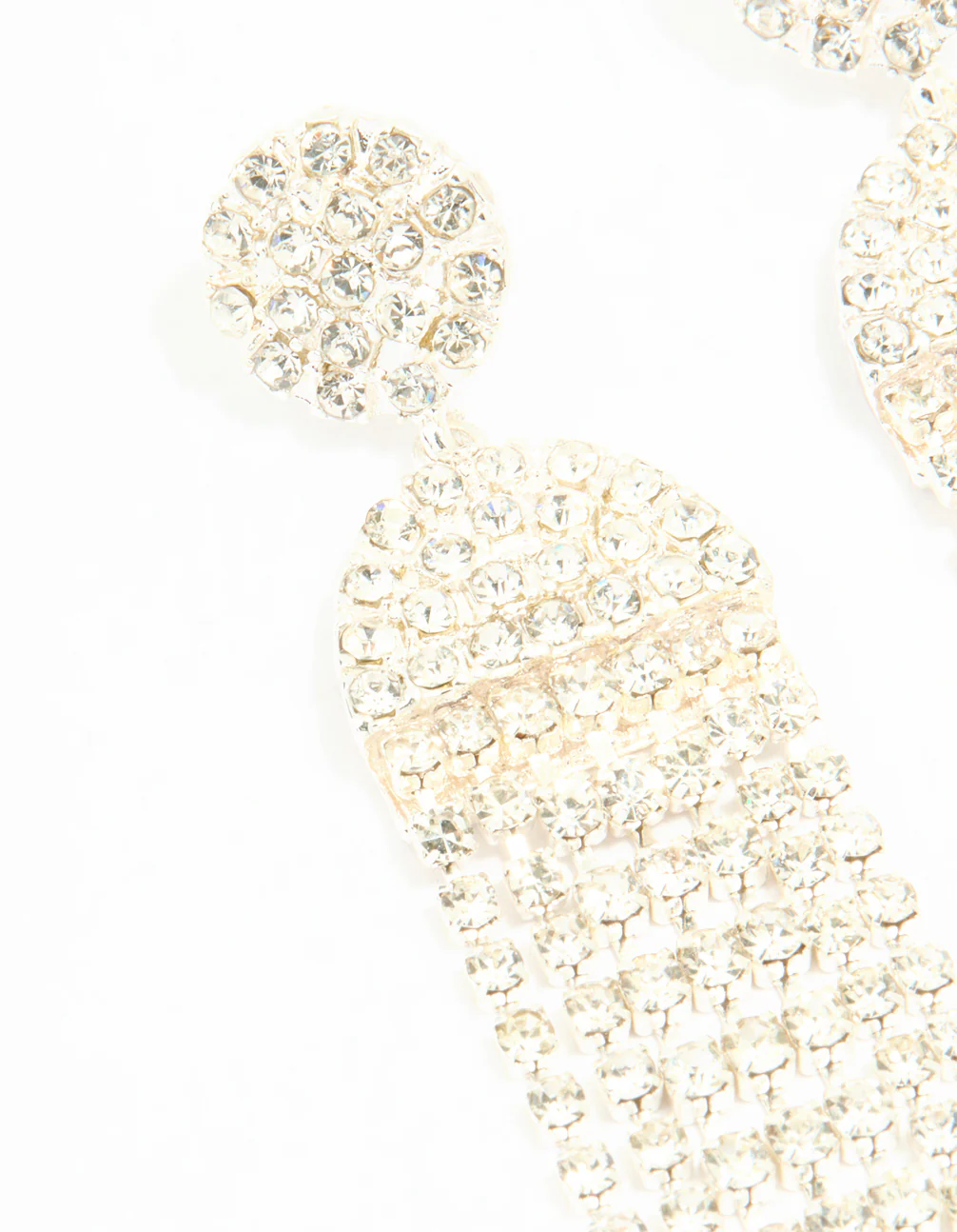 Silver Diamante Circle Cupchain Drop Earrings - Image 4