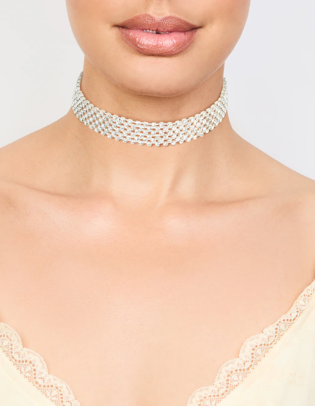 Silver Diamante Classic Choker Necklace - Image 2