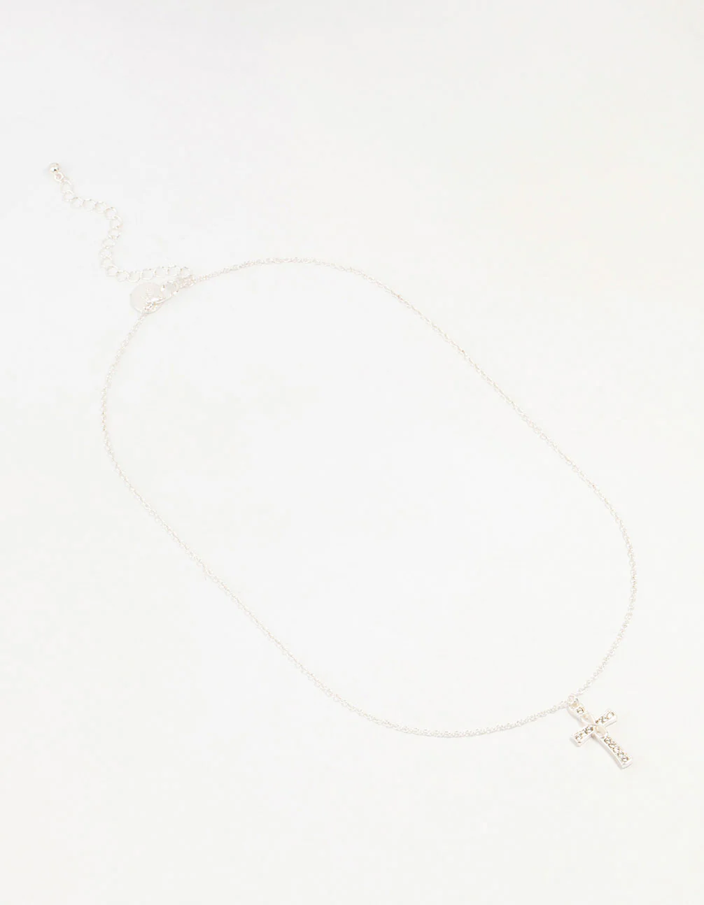 Silver Diamante Cross Pendant Necklace - Image 2