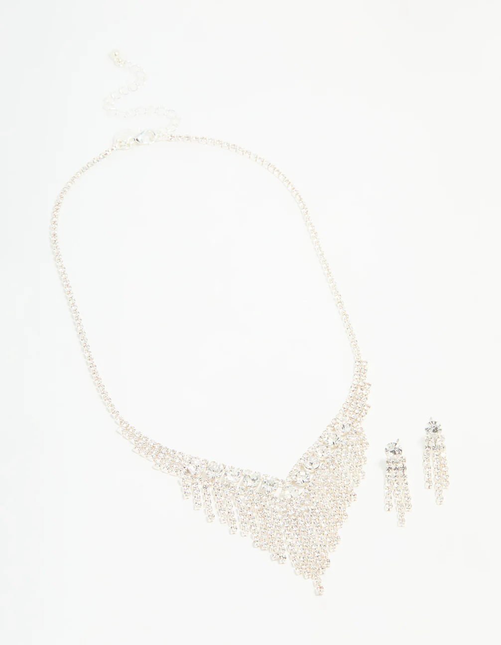 Silver Diamante Cupchain Tassel Vine Necklace & Earrings Set - Image 2