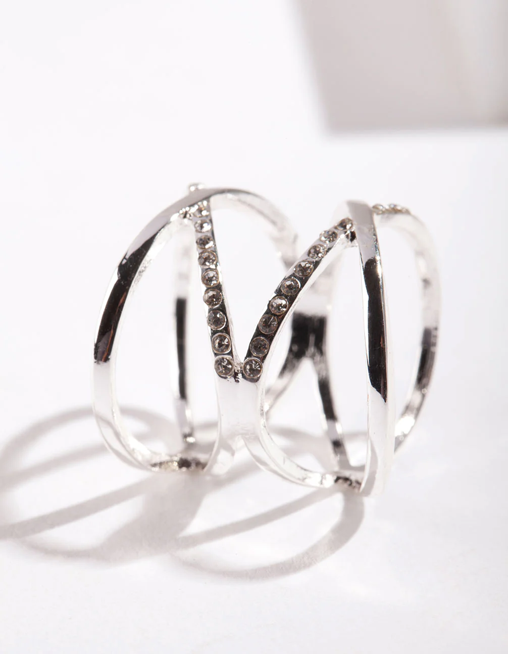 Silver Diamante Double Cross Ring - Image 2