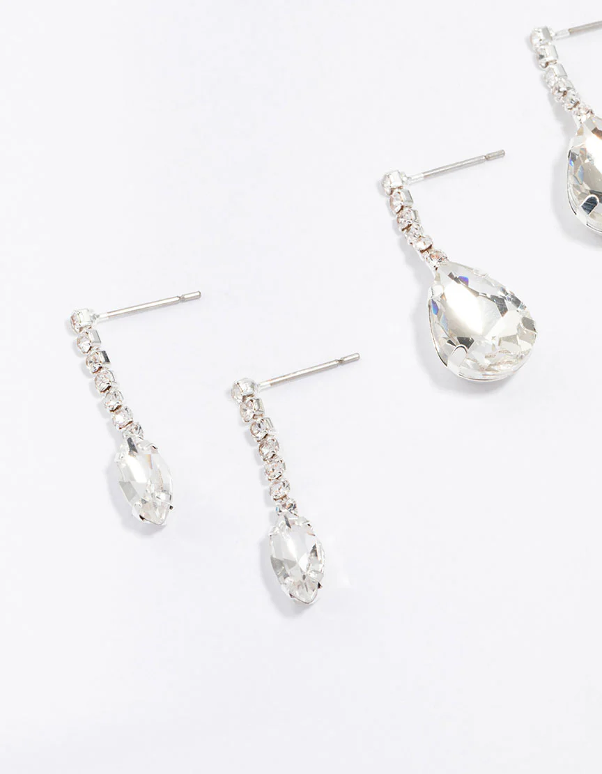Silver Diamante Drop Earrings 3-Pack - Image 2